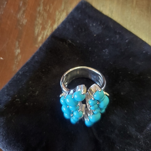 Sonoran Silver & Turquoise Open Band Cluster Ring - Picture 5 of 5